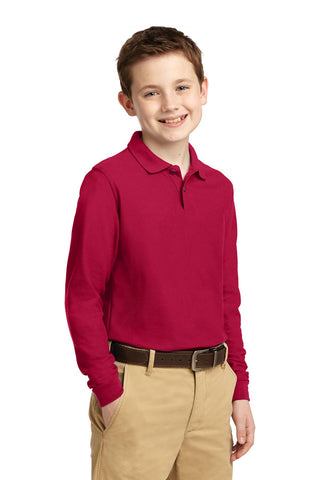 Port Authority Youth Long Sleeve Silk Touch Polo (Red)