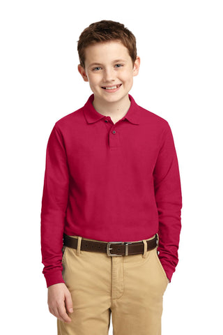 Port Authority Youth Long Sleeve Silk Touch Polo (Red)