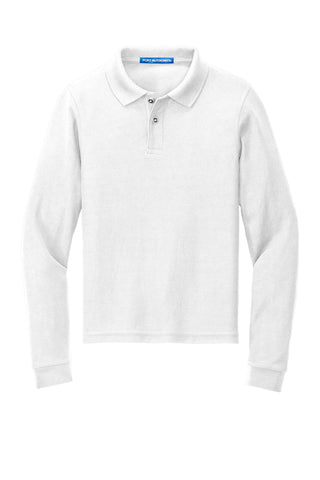 Port Authority Youth Long Sleeve Silk Touch Polo (White)