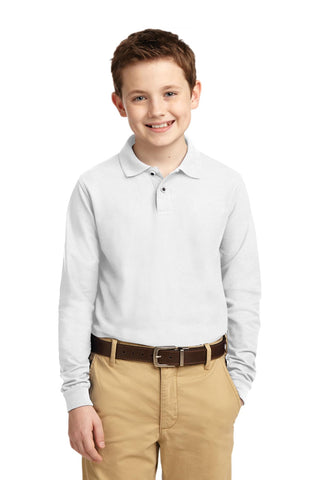 Port Authority Youth Long Sleeve Silk Touch Polo (White)