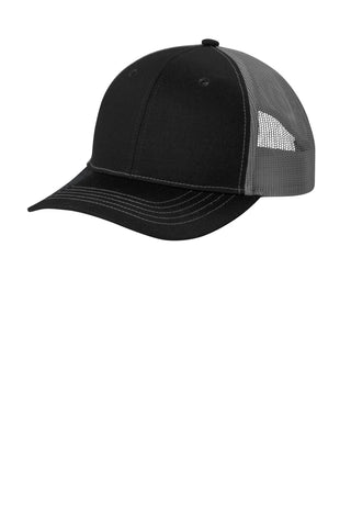 Port Authority Youth Snapback Trucker Cap (Black/ Grey Steel)