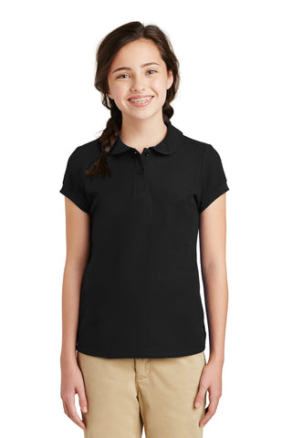 Port Authority Girls Silk Touch Peter Pan Collar Polo (Black)