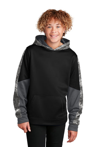 Sport-Tek Youth Sport-Wick Mineral Freeze Fleece Colorblock Hooded Pullover (Black/ Black)