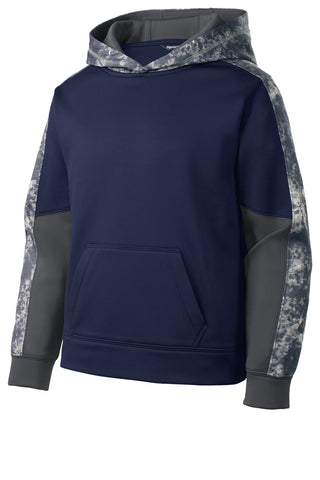 Sport-Tek Youth Sport-Wick Mineral Freeze Fleece Colorblock Hooded Pullover (True Navy/ Navy)