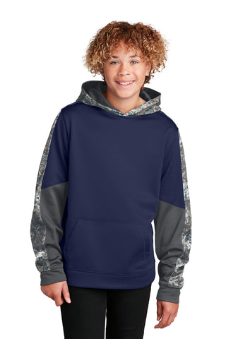 Sport-Tek Youth Sport-Wick Mineral Freeze Fleece Colorblock Hooded Pullover (True Navy/ Navy)