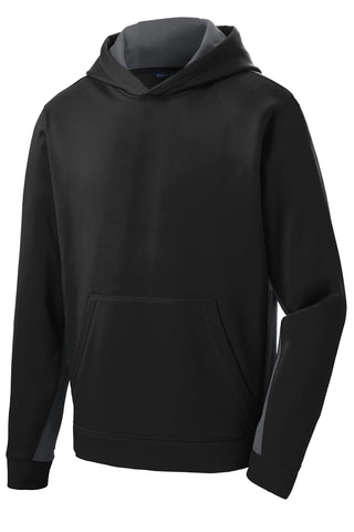 Sport-Tek Youth Sport-Wick Fleece Colorblock Hooded Pullover (Black/ Dark Smoke Grey)