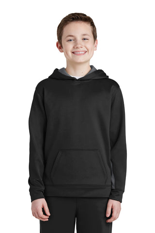 Sport-Tek Youth Sport-Wick Fleece Colorblock Hooded Pullover (Black/ Dark Smoke Grey)