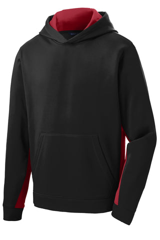 Sport-Tek Youth Sport-Wick Fleece Colorblock Hooded Pullover (Black/ Deep Red)