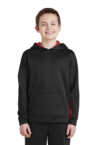 Sport-Tek Youth Sport-Wick Fleece Colorblock Hooded Pullover (Black/ Deep Red)