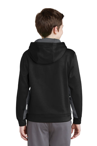Sport-Tek Youth Sport-Wick Fleece Colorblock Hooded Pullover (Black/ Dark Smoke Grey)