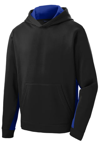 Sport-Tek Youth Sport-Wick Fleece Colorblock Hooded Pullover (Black/ True Royal)