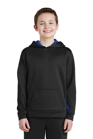 Sport-Tek Youth Sport-Wick Fleece Colorblock Hooded Pullover (Black/ True Royal)