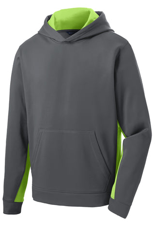 Sport-Tek Youth Sport-Wick Fleece Colorblock Hooded Pullover (Dark Smoke Grey/ Lime Shock)