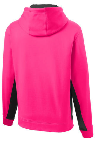 Sport-Tek Youth Sport-Wick Fleece Colorblock Hooded Pullover (Neon Pink/ Black)