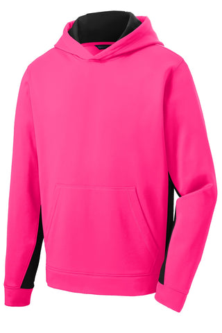 Sport-Tek Youth Sport-Wick Fleece Colorblock Hooded Pullover (Neon Pink/ Black)