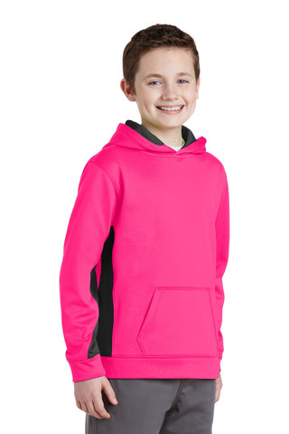 Sport-Tek Youth Sport-Wick Fleece Colorblock Hooded Pullover (Neon Pink/ Black)