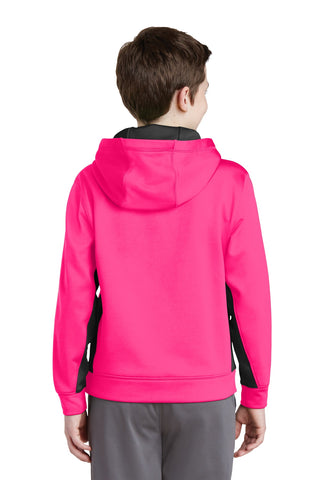 Sport-Tek Youth Sport-Wick Fleece Colorblock Hooded Pullover (Neon Pink/ Black)