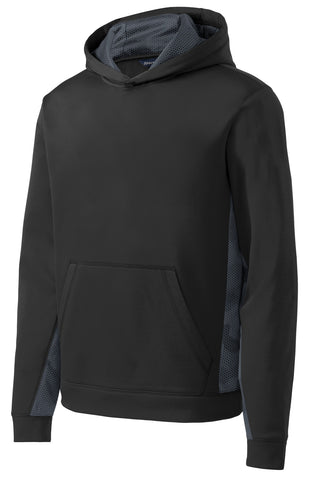 Sport-Tek Youth Sport-Wick CamoHex Fleece Colorblock Hooded Pullover (Black/ Dark Smoke Grey)