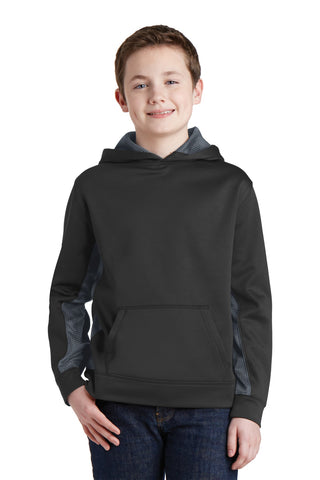 Sport-Tek Youth Sport-Wick CamoHex Fleece Colorblock Hooded Pullover (Black/ Dark Smoke Grey)