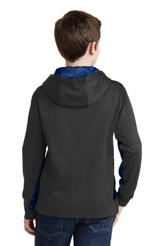 Sport-Tek Youth Sport-Wick CamoHex Fleece Colorblock Hooded Pullover (Black/ True Royal)