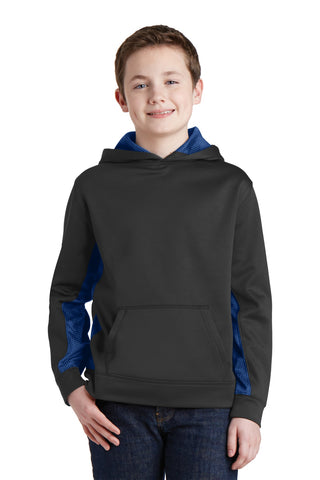 Sport-Tek Youth Sport-Wick CamoHex Fleece Colorblock Hooded Pullover (Black/ True Royal)