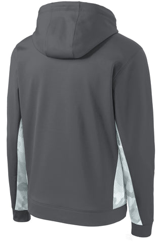 Sport-Tek Youth Sport-Wick CamoHex Fleece Colorblock Hooded Pullover (Dark Smoke Grey/ White)