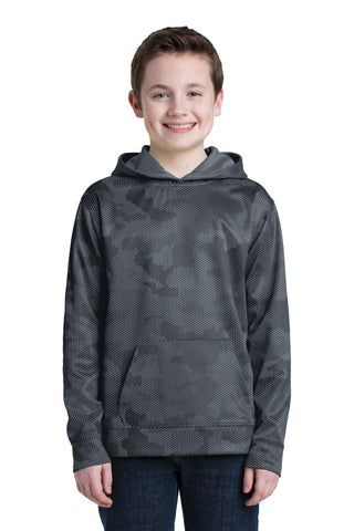 Sport-Tek Youth Sport-Wick CamoHex Fleece Hooded Pullover (Dark Smoke Grey)