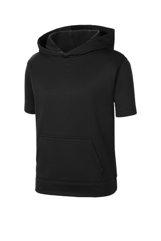 Sport-Tek Youth Sport-Wick Fleece Short Sleeve Hooded Pullover (Black)