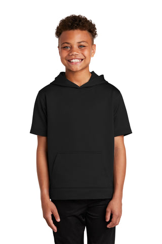 Sport-Tek Youth Sport-Wick Fleece Short Sleeve Hooded Pullover (Black)