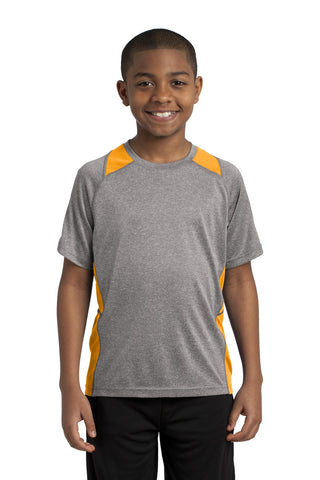 Sport-Tek Youth Heather Colorblock Contender Tee (Vintage Heather/ Gold)