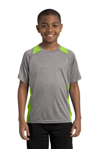 Sport-Tek Youth Heather Colorblock Contender Tee (Vintage Heather/ Lime Shock)