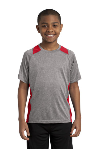 Sport-Tek Youth Heather Colorblock Contender Tee (Vintage Heather/ True Red)