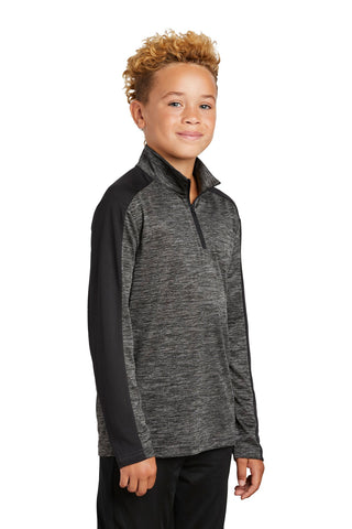 Sport-Tek Youth PosiCharge Electric Heather Colorblock 1/4-Zip Pullover (Grey-Black Electric/ Black)