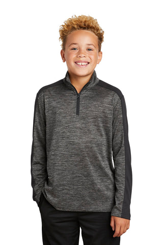 Sport-Tek Youth PosiCharge Electric Heather Colorblock 1/4-Zip Pullover (Grey-Black Electric/ Black)