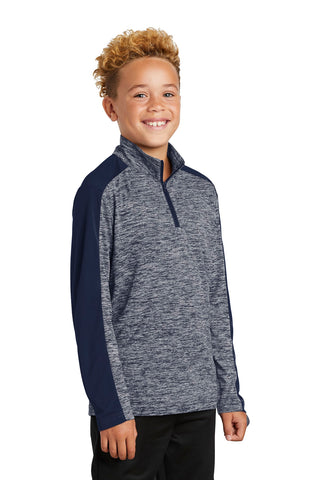 Sport-Tek Youth PosiCharge Electric Heather Colorblock 1/4-Zip Pullover (True Navy Electric/ True Navy)