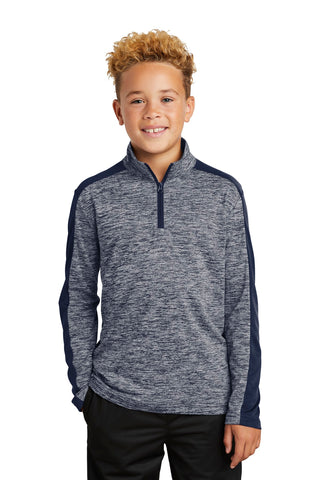 Sport-Tek Youth PosiCharge Electric Heather Colorblock 1/4-Zip Pullover (True Navy Electric/ True Navy)