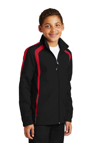 Sport-Tek Youth Colorblock Raglan Jacket (Black/ True Red)