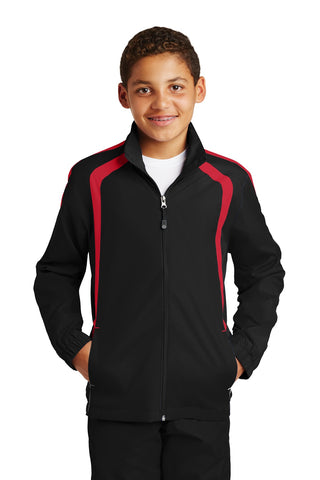 Sport-Tek Youth Colorblock Raglan Jacket (Black/ True Red)