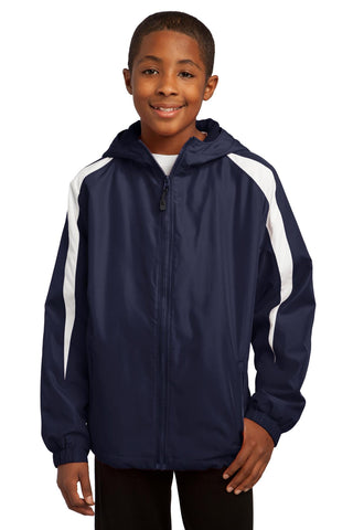 Sport-Tek Youth Fleece-Lined Colorblock Jacket (True Navy/ White)