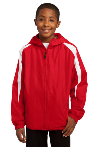 Sport-Tek Youth Fleece-Lined Colorblock Jacket (True Red/ White)