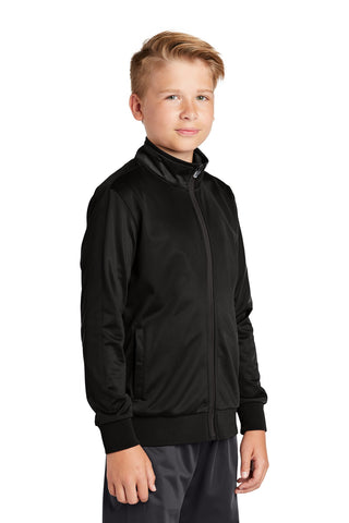 Sport-Tek Youth Tricot Sleeve Stripe Track Jacket (Black/ Black)