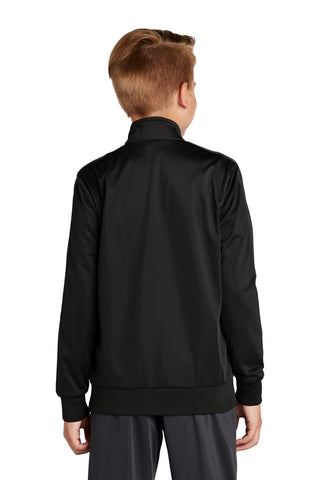 Sport-Tek Youth Tricot Sleeve Stripe Track Jacket (Black/ Black)