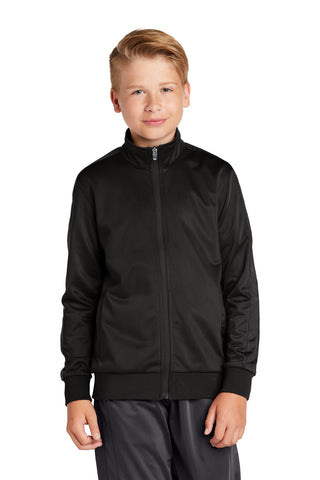 Sport-Tek Youth Tricot Sleeve Stripe Track Jacket (Black/ Black)