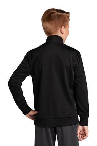 Sport-Tek Youth Tricot Sleeve Stripe Track Jacket (Black/ White)