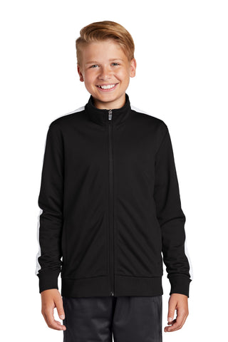 Sport-Tek Youth Tricot Sleeve Stripe Track Jacket (Black/ White)