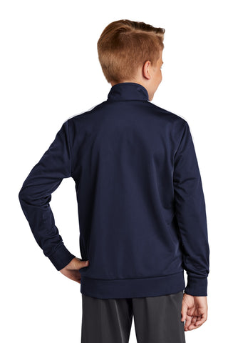 Sport-Tek Youth Tricot Sleeve Stripe Track Jacket (True Navy/ White)