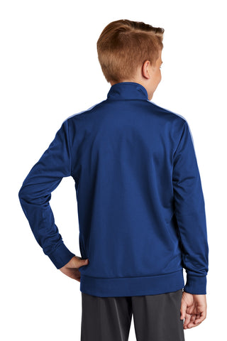 Sport-Tek Youth Tricot Sleeve Stripe Track Jacket (True Royal/ White)