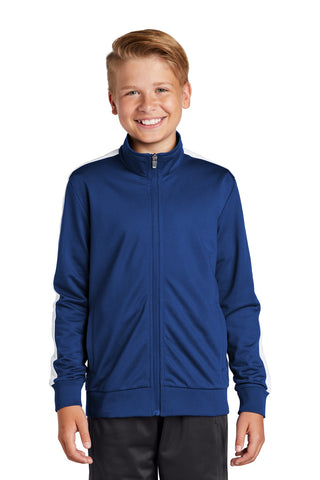 Sport-Tek Youth Tricot Sleeve Stripe Track Jacket (True Royal/ White)