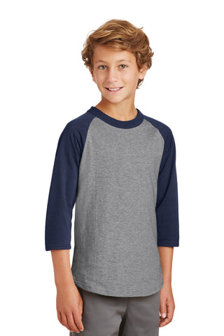 Sport-Tek Youth Colorblock Raglan Jersey (Heather Grey/ Navy)