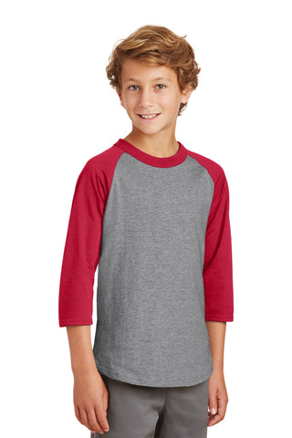 Sport-Tek Youth Colorblock Raglan Jersey (Heather Grey/ Red)